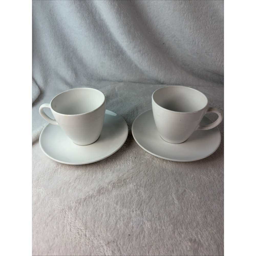 Vtg 60s Centura by Corning White Coupe Coffee Cup Saucer Pyroceram Set Of 2